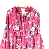 Pink Lily Berry Floral Dress with Ruffle Bell Sleeves NWT- Size S