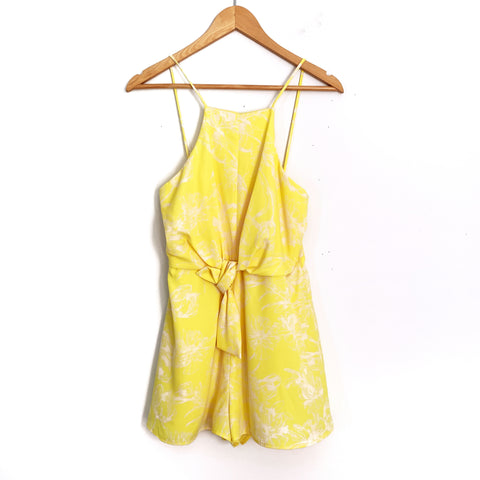 Blue Blush Yellow Floral Pattern Front Tie Romper- Size S
