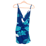 No Brand Blue Green/White Leaf Faux Wrap Criss Cross Back Romper (Looks like a dress!)- Size M