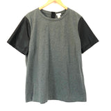 J Crew Grey Top with Leather Sleeves and Zipper Back - Size L