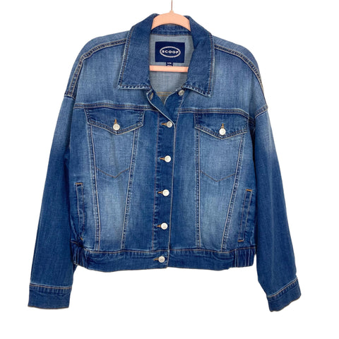 Scoop Jean Jacket with Back Elastic Waist- Size S