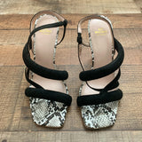 Kat Maconie Raveena Snakeskin Print Black Strap Stilettos- Size 6 (sold out online)