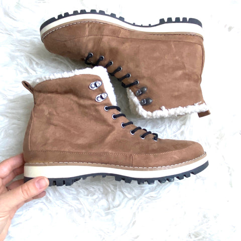 American Eagle Faux Fur and Brown Lace Up Boots- Size 10
