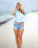 Mumu Mellow Mint Salty V-Neck Cropped Tee- Size XS (see notes)