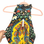 Free People Dark Combo Print Tie Halter Smocked Hem Blouse NWT- Size XS