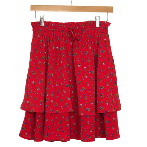 Gibson Red Floral Tiered Flounce Skirt NWT- Size XXS