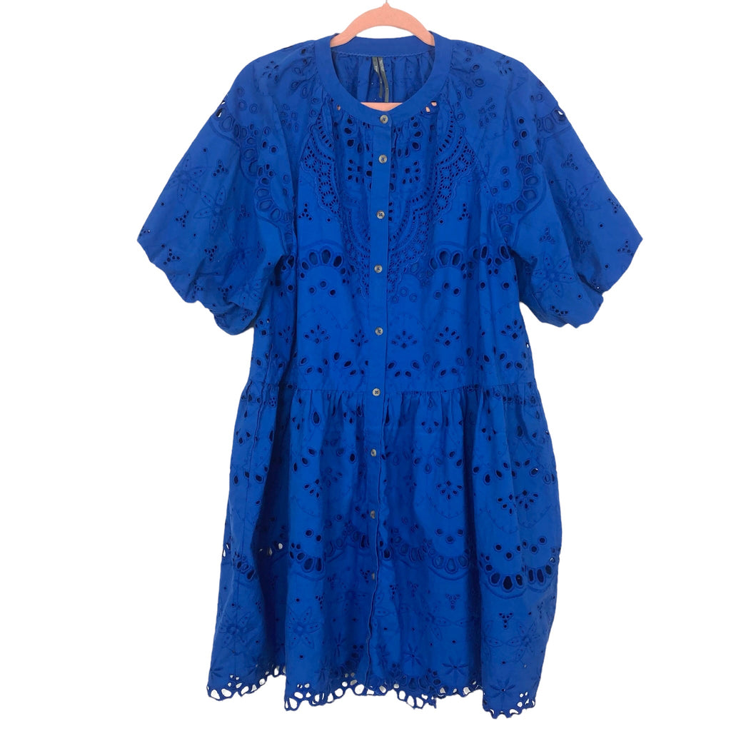Anthropologie Blue Eyelet Button Up Dress with Slip- Size L The Saved Collection Anthropologie Blue Eyelet Button Up Dress with Slip- Size L The Saved Collection
