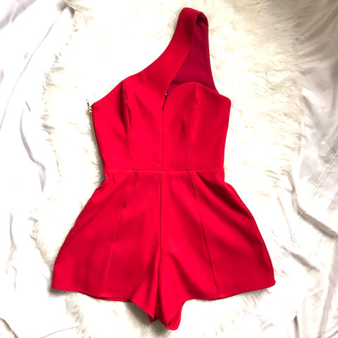 NBD x Naven Twins Red One Shoulder Romper- Size XS