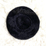 Chico’s Black Faux Fur Beaded Baret Hat
