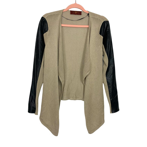 Seven for All Mankind Tan Tencel Cashmere Blend Lamb Leather Sleeve Cardigan- Size ~S (see notes)