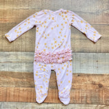 Spearmint Love Pink and Mustard X Print Ruffle Footie Outfit- Size 3-6M