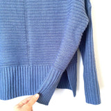 Joan Vass Blue Turtleneck Dolman Sleeve Side Slit Sweater- Size S