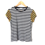 FRAME Striped Tee with Yellow Sleeves- Size XS