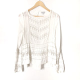 Patrons Of Peace White Crochet Long Sleeve Blouse with Exposed Back- Size XS