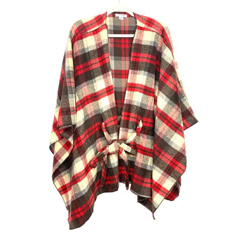 Favlux Plaid Flannel Belted Poncho- Size M