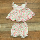 Poppy Kids Co. Floral Harper Smocked Scalloped Hem Dress with Bloomers- Size 3M (sold as a set)