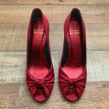 Pre-Owned Stuart Weitzman Red Peep Toe Stilettos- Size 6.5 (see notes)