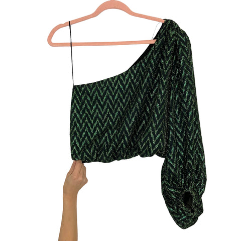 ASTR The Label Green Metallic Chevron Print One Shoulder Elastic Waist Top- Size XS (sold out online)