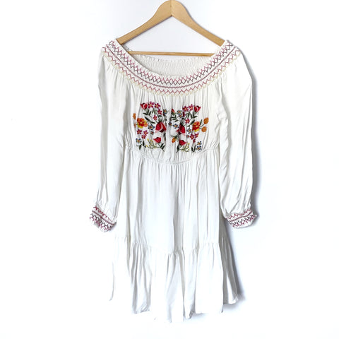 Hayden White Off the Shoulder Dress with Floral Embroidery- Size M