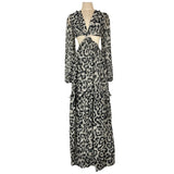 Ambition Black/Gray Animal Print Cut Out with Back Criss Cross Tie Maxi Dress NWT- Size S