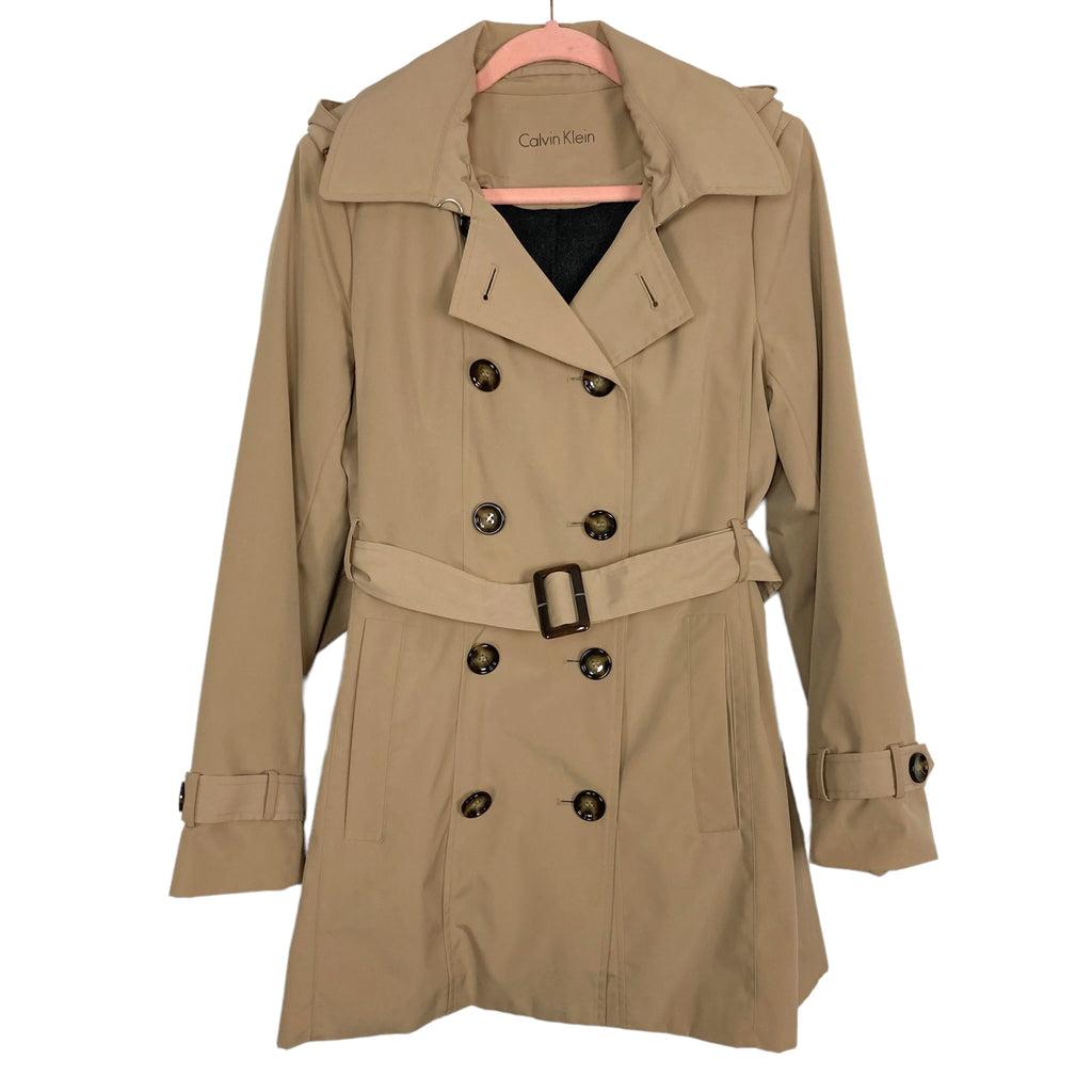 Calvin Klein Tan Belted Trench Coat with Hood- Size ~S (see notes) – The  Saved Collection