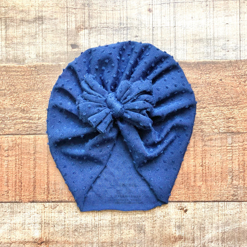 Bunny Knots Navy Swiss Dot Bow Headwrap- Size NB