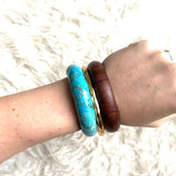 Nest Hammered Gold and Turquoise Rosewood Braclet Set