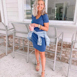 Daily Ritual Blue V-Neck Jersey Cotton Dress- Size XS