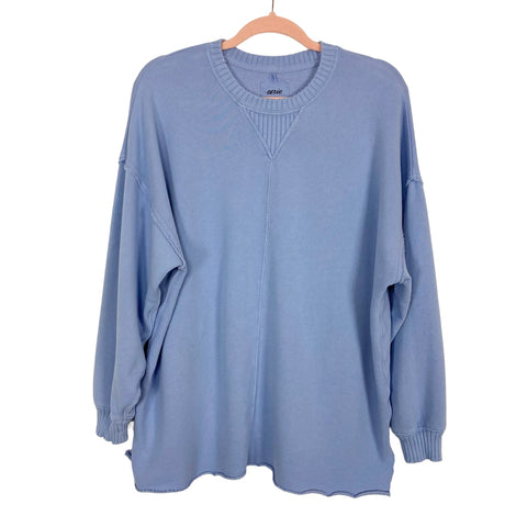 Aerie Blue Distressed Raw Hem Sweatshirt- Size XS