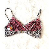No Boundaries Leopard Swim Two Piece with Pink Cutouts- Size M