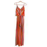 Vici Colorblock Striped Ruffle Front Knot Jumpsuit- Size S