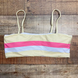 Pink Lily Yellow/Coral/White Striped Padded Bikini Top- Size L (see notes)