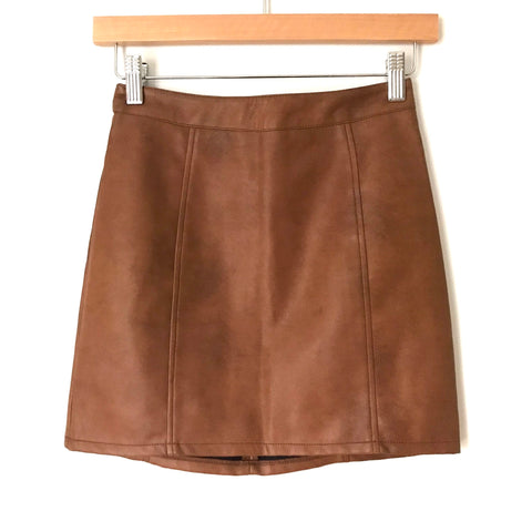 Lulus Brown Faux Leather Mini Skirt- Size XS
