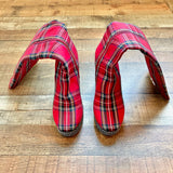 Betsey Johnson Red Plaid with Rhinestone Detail Valeria Tall Platform Boots- Size 7 (Brand New Condition, sold out online)