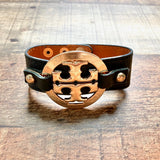 No Brand Black and Gold Medallion Strap Bracelet with Snap Closure