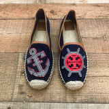 Tory Burch Navy Blue Maritime Mismatched Espadrille Flats- Size 10 (Like New!)