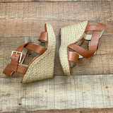 Michael Kors Leather Strap Espadrille Wedge Sandals- Size 7
