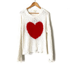 Aaron & Amber Heart Popcorn Knit Distressed Sweater NWT- Size S