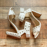 Jimmy Choo Ivory Gold Studded Ankle Strap Block Heels- Size 39.5 (US 9.5, see notes)