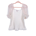 Rachel Parcell Pink Gingham Smocked Puff Sleeve Top- Size L (we have matching skirt)