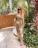 Chicways Palm Print One Shoulder Maxi with Shorts and High Slit- Size M (sold out online)