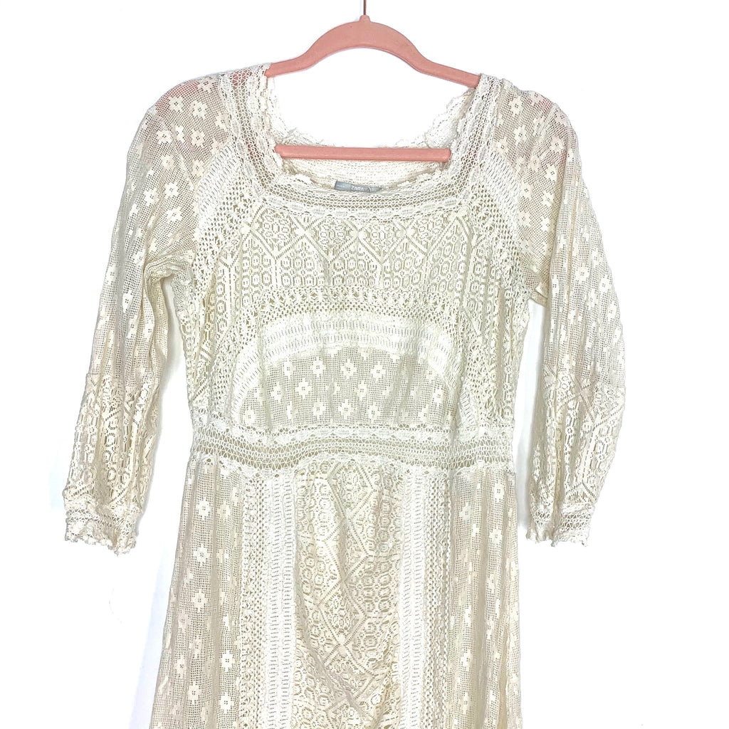 Zara Cream Sheer Crochet Dress- Size L (see notes) The Saved Collection Zara Cream Sheer Crochet Dress- Size L (see notes) The Saved Collection