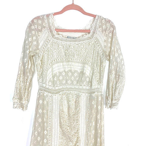 Zara Cream Sheer Crochet Dress- Size L (see notes) The Saved Collection Zara Cream Sheer Crochet Dress- Size L (see notes) The Saved Collection
