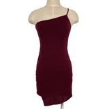 Blue Blush Wine One Shoulder Faux Wrap with Assymetrical Hem Mini Dress- Size M