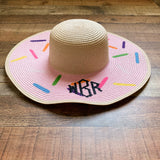 Marleylilly Pink Paper Straw Monogrammed WBR Sprinkle Donut Adjustable Sun Hat NWT