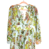 Kori America Blue Floral Front Button Closure Open Front Cover Up Dress- Size S