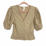 H&M Light Beige Puff Sleeve V-Neck Top- Size XS