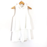 DO+ BE White Ruffle Collar Tie Back Tiered Romper- Size M