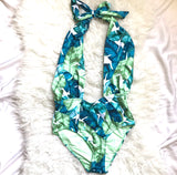 Envya Palm Leaf Print One Piece Swimsuit- Size S