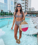 No Boundaries Leopard Swim Two Piece with Pink Cutouts- Size M